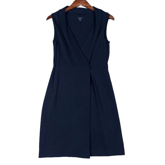 Ann Taylor Wrap Dress Women's 2 Black Snap Button Sleeveless Modest Minimalist - Picture 1 of 13